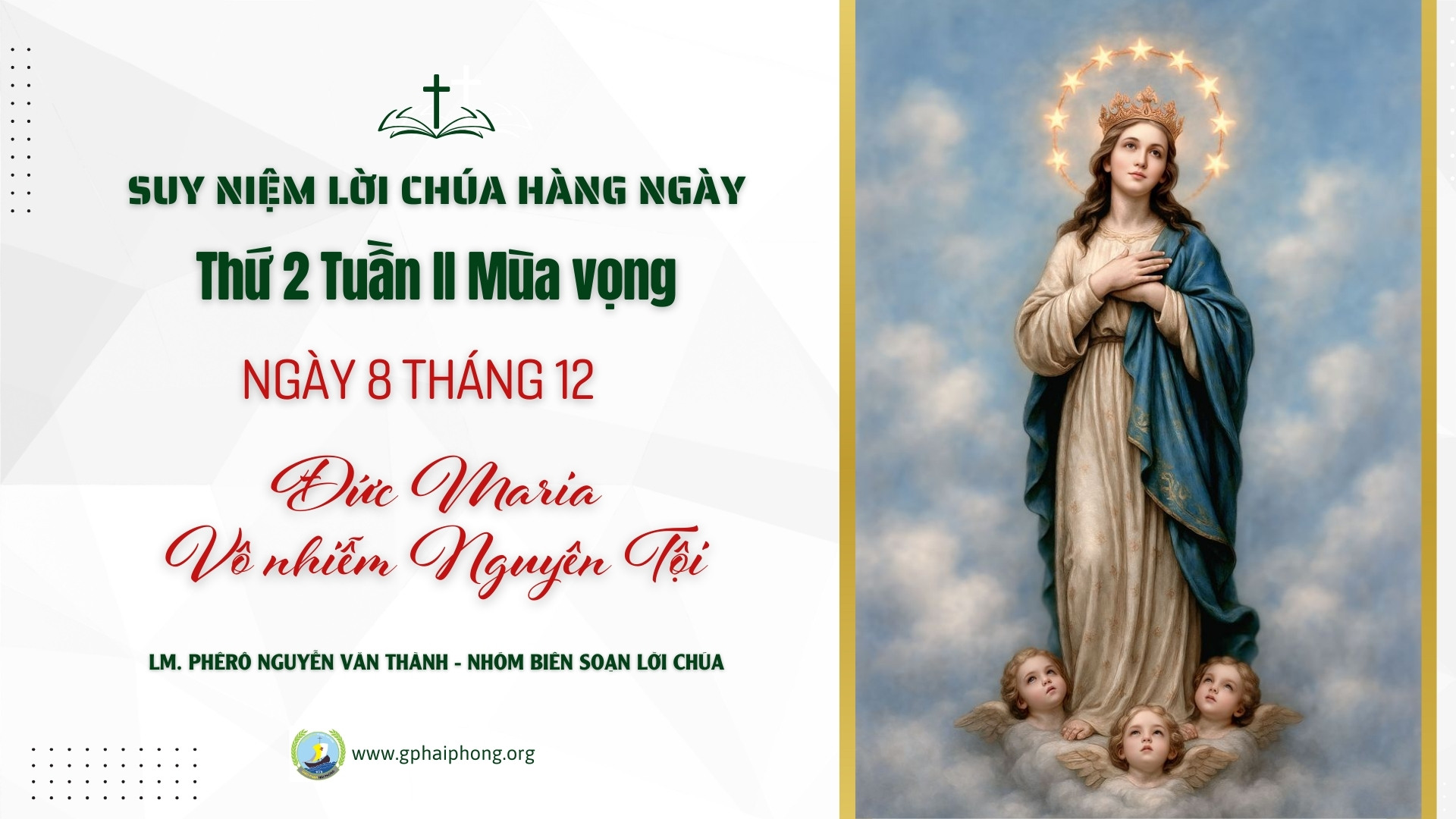 Suy Niệm Lời Chúa Hàng Ngày | ngày 8.12: Đức Maria Vô nhiễm Nguyên tội